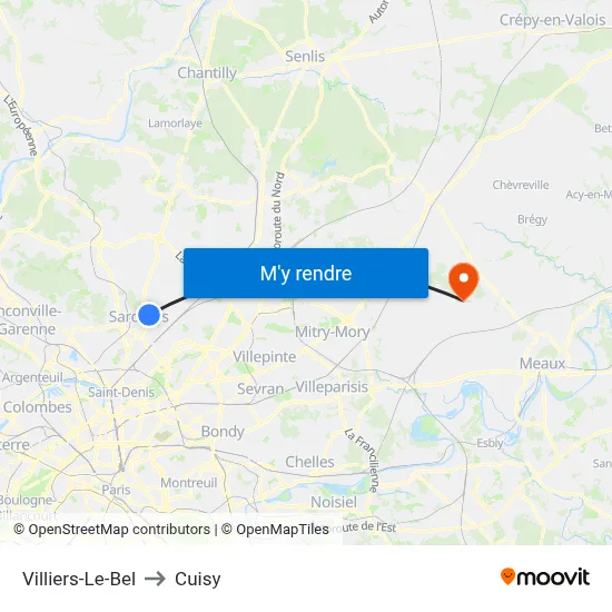 Villiers-Le-Bel to Cuisy map