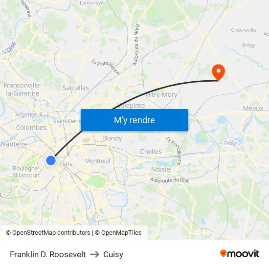 Franklin D. Roosevelt to Cuisy map