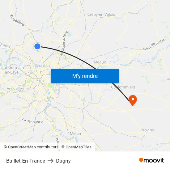 Baillet-En-France to Dagny map