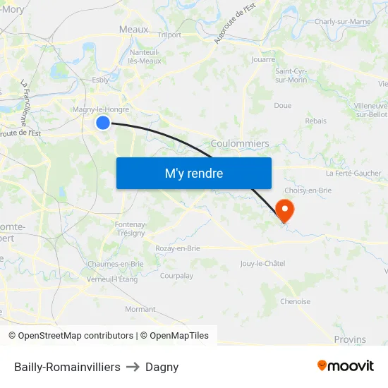 Bailly-Romainvilliers to Dagny map