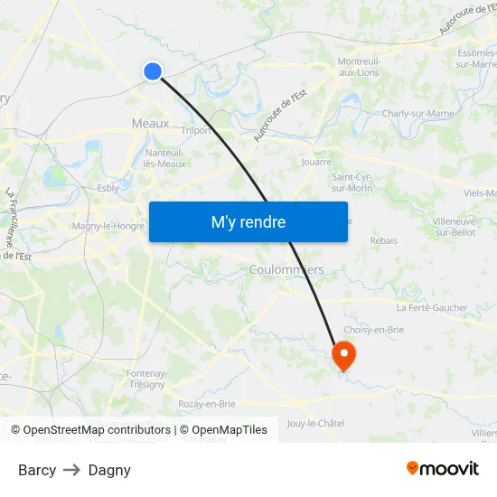 Barcy to Dagny map