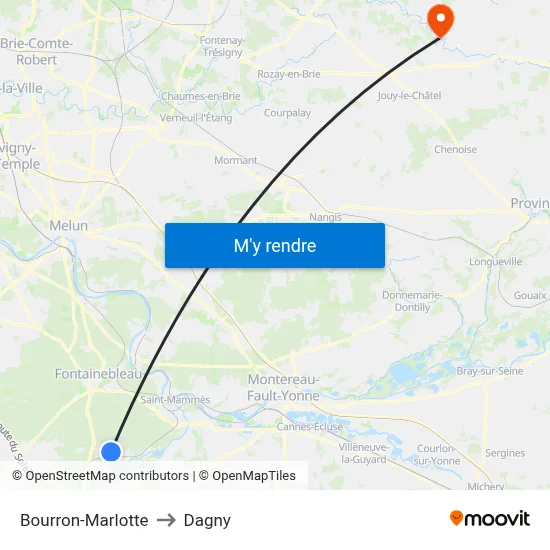 Bourron-Marlotte to Dagny map