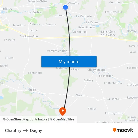 Chauffry to Dagny map
