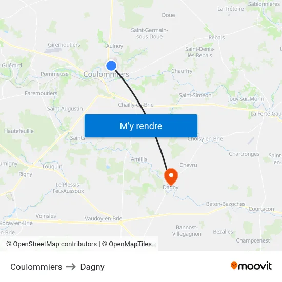 Coulommiers to Dagny map