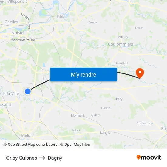 Grisy-Suisnes to Dagny map