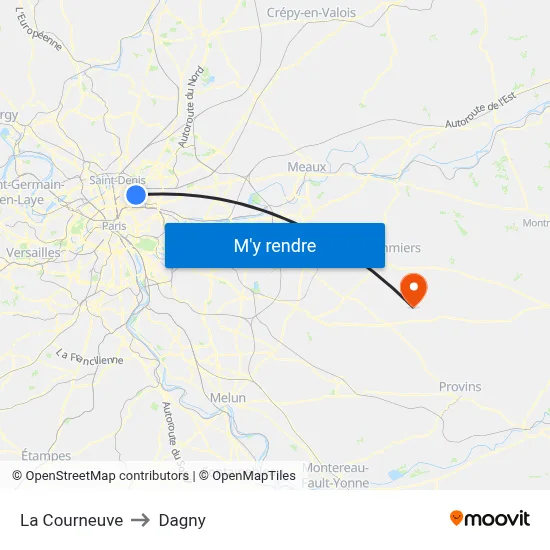 La Courneuve to Dagny map