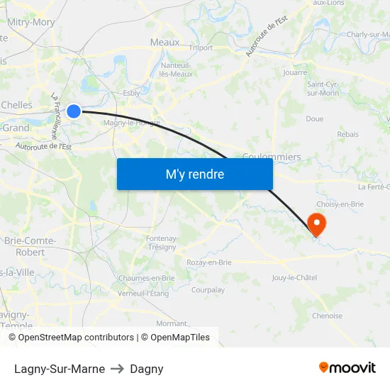 Lagny-Sur-Marne to Dagny map