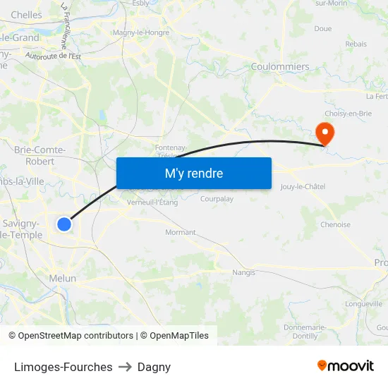 Limoges-Fourches to Dagny map