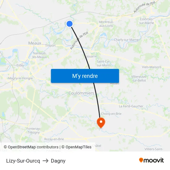 Lizy-Sur-Ourcq to Dagny map