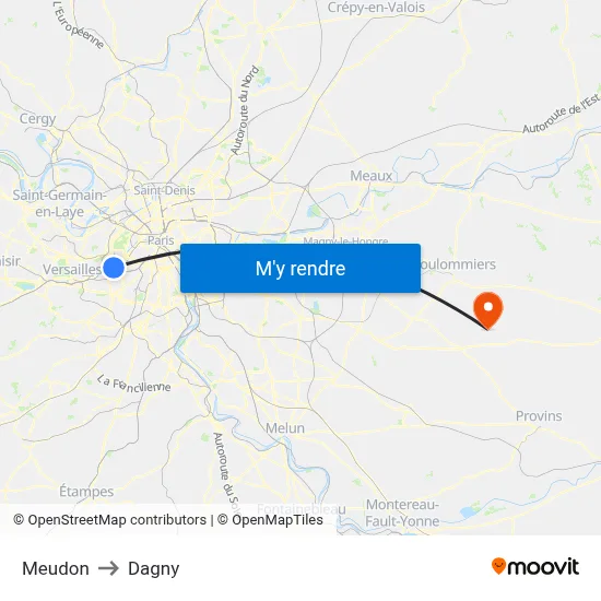 Meudon to Dagny map