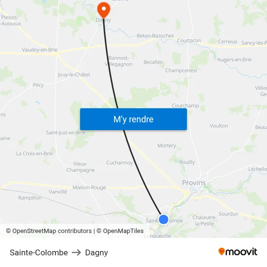 Sainte-Colombe to Dagny map