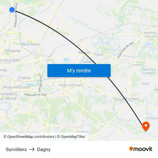 Survilliers to Dagny map