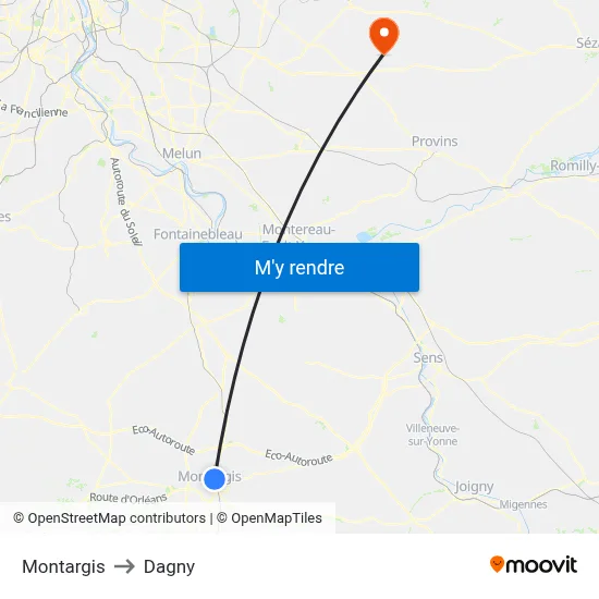 Montargis to Dagny map