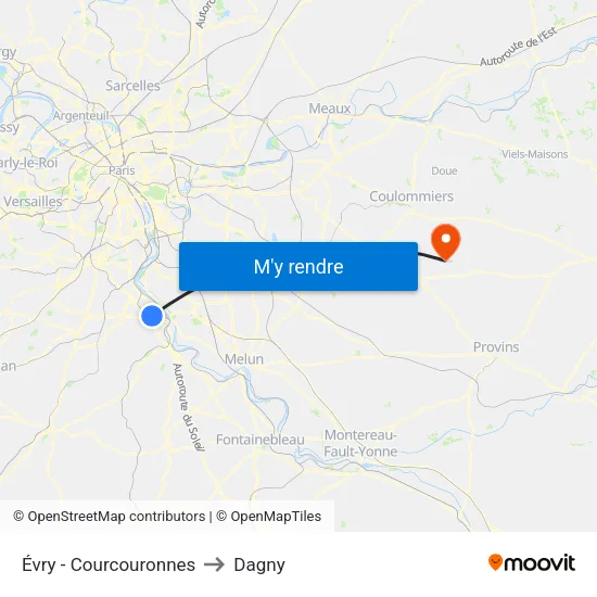 Évry - Courcouronnes to Dagny map