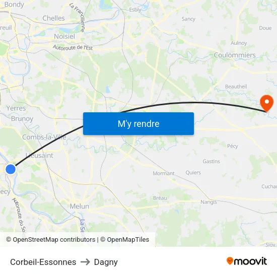 Corbeil-Essonnes to Dagny map