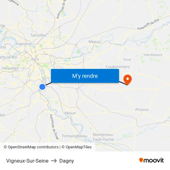 Vigneux-Sur-Seine to Dagny map