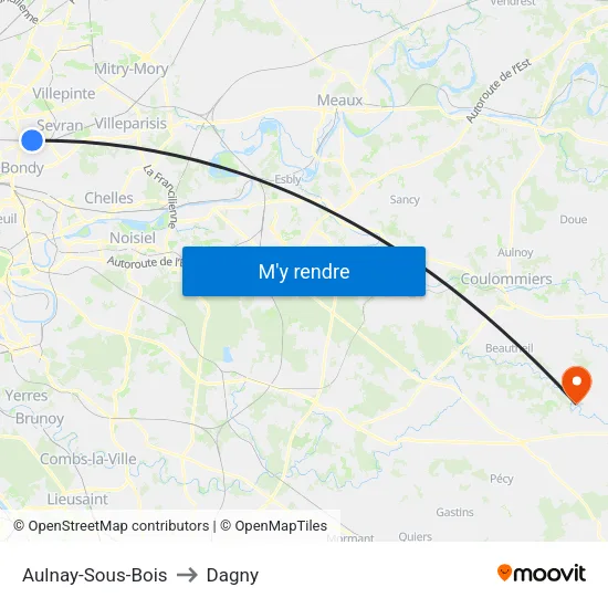 Aulnay-Sous-Bois to Dagny map
