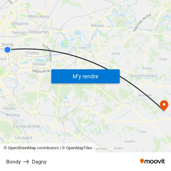 Bondy to Dagny map