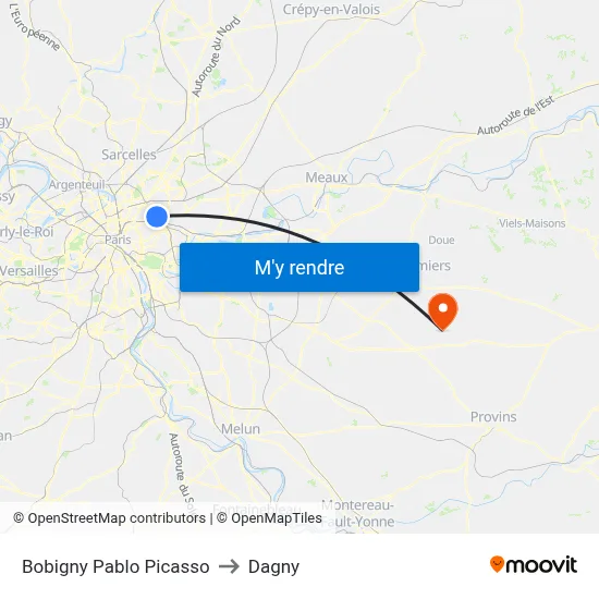 Bobigny Pablo Picasso to Dagny map