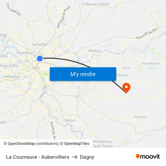 La Courneuve - Aubervilliers to Dagny map