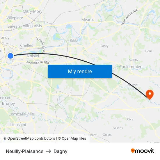 Neuilly-Plaisance to Dagny map