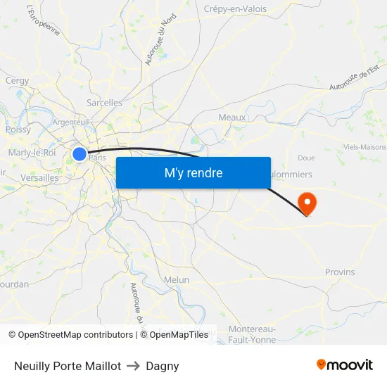 Neuilly Porte Maillot to Dagny map