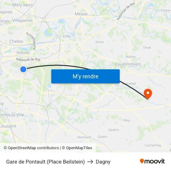 Gare de Pontault (Place Beilstein) to Dagny map