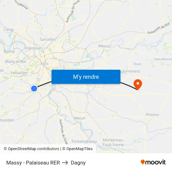 Massy - Palaiseau RER to Dagny map