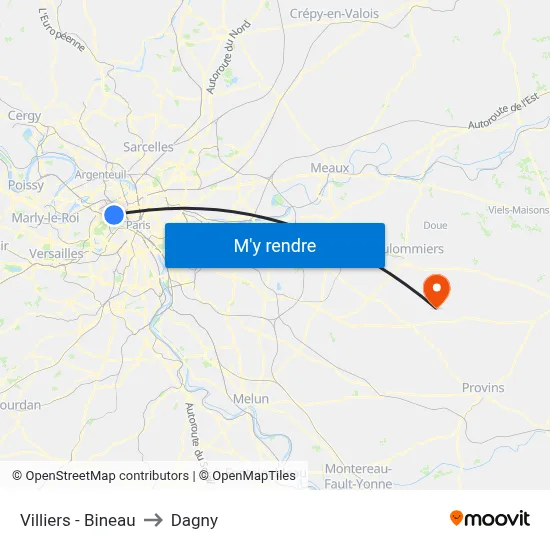 Villiers - Bineau to Dagny map