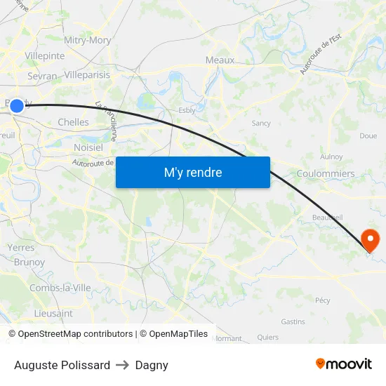 Auguste Polissard to Dagny map