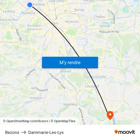 Bezons to Dammarie-Les-Lys map