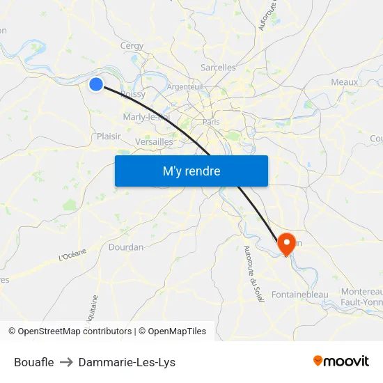 Bouafle to Dammarie-Les-Lys map