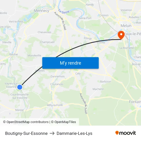 Boutigny-Sur-Essonne to Dammarie-Les-Lys map