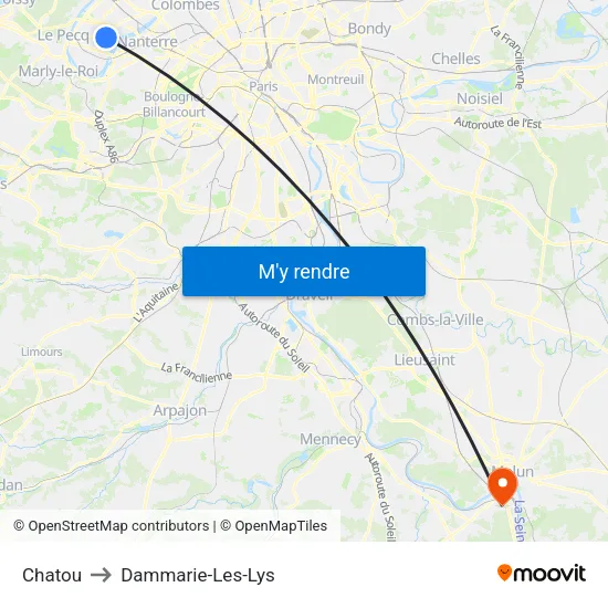 Chatou to Dammarie-Les-Lys map