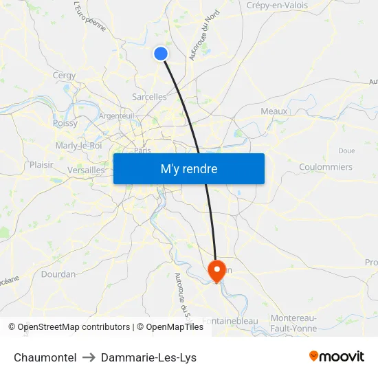 Chaumontel to Dammarie-Les-Lys map
