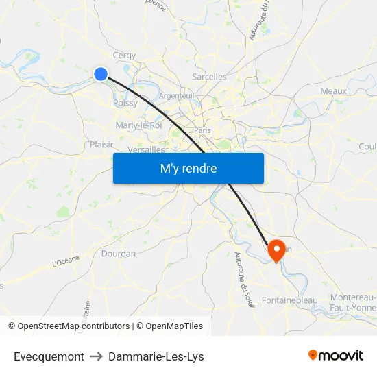 Evecquemont to Dammarie-Les-Lys map