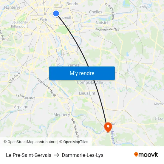 Le Pre-Saint-Gervais to Dammarie-Les-Lys map