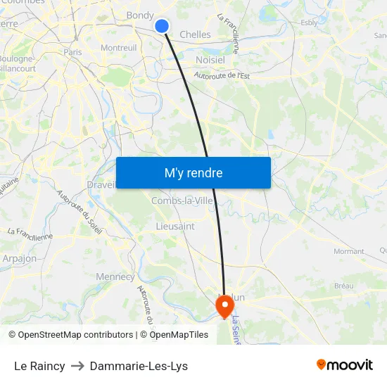 Le Raincy to Dammarie-Les-Lys map