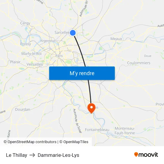 Le Thillay to Dammarie-Les-Lys map