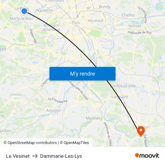 Le Vesinet to Dammarie-Les-Lys map
