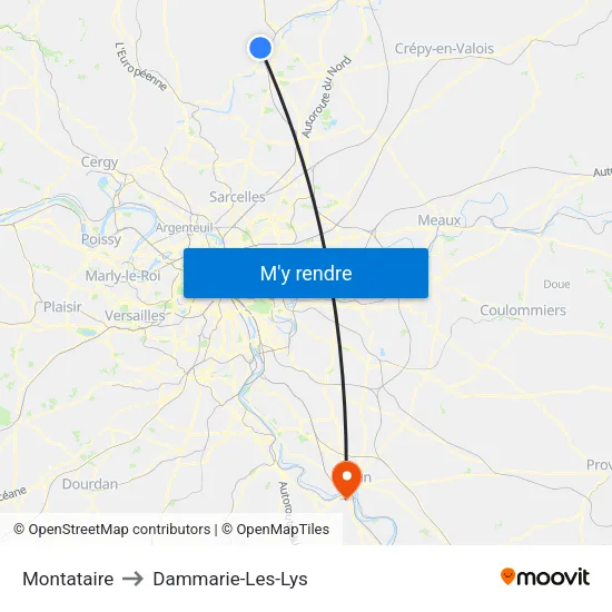 Montataire to Dammarie-Les-Lys map