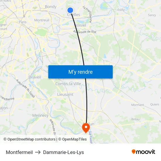 Montfermeil to Dammarie-Les-Lys map