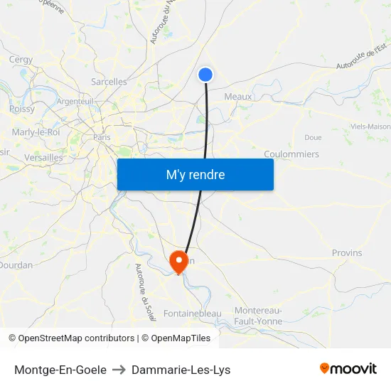 Montge-En-Goele to Dammarie-Les-Lys map