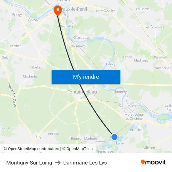 Montigny-Sur-Loing to Dammarie-Les-Lys map