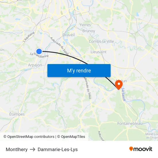 Montlhery to Dammarie-Les-Lys map