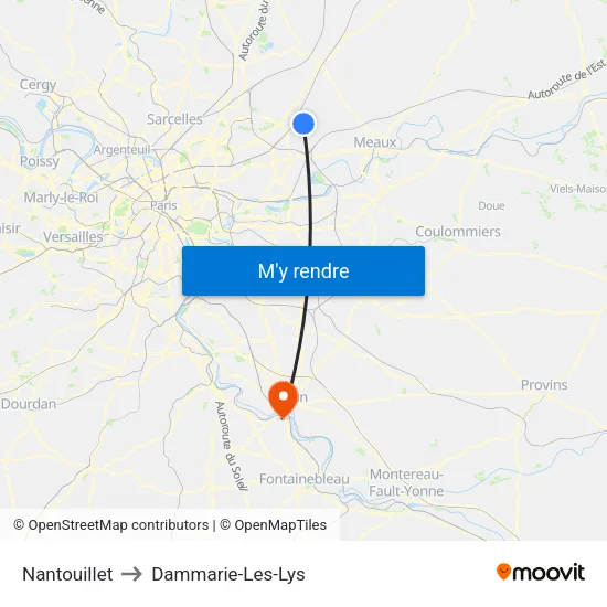 Nantouillet to Dammarie-Les-Lys map