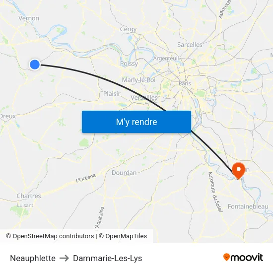 Neauphlette to Dammarie-Les-Lys map