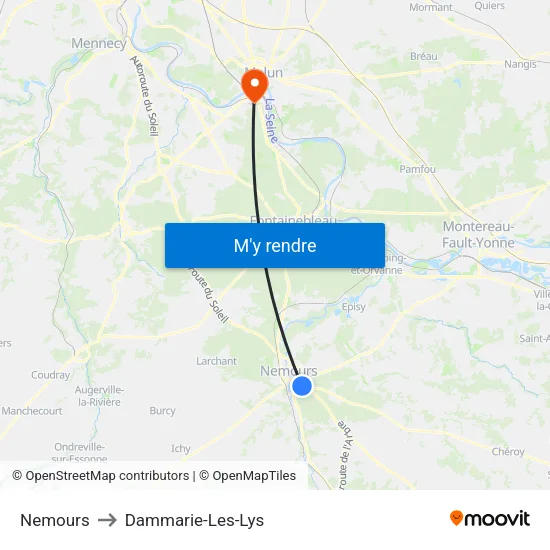 Nemours to Dammarie-Les-Lys map