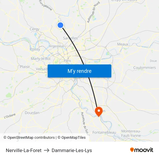 Nerville-La-Foret to Dammarie-Les-Lys map
