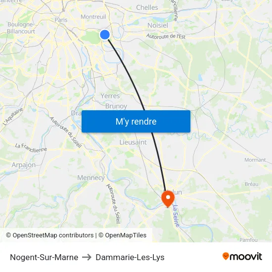 Nogent-Sur-Marne to Dammarie-Les-Lys map